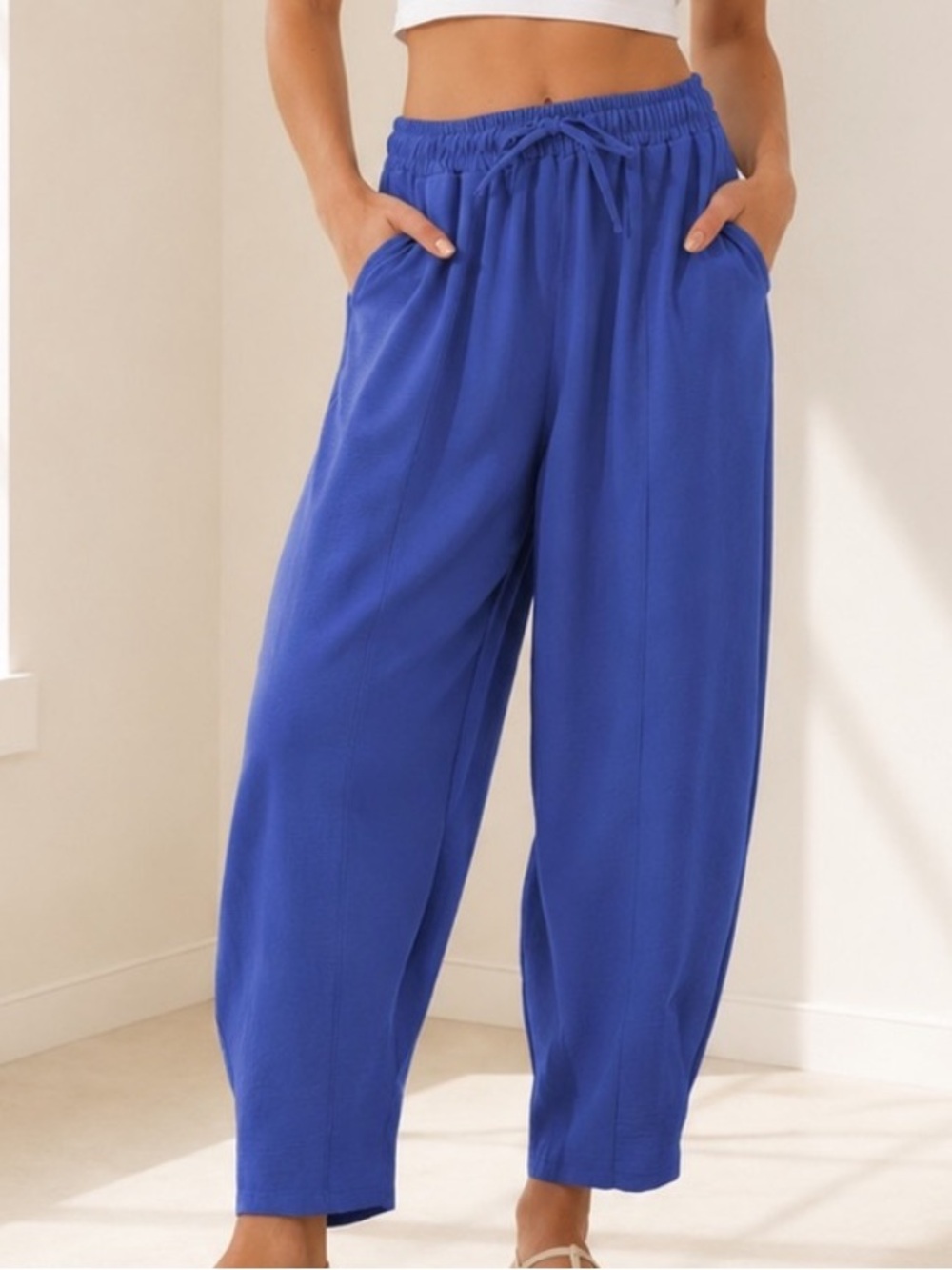 Wide Leg Drawstring Pants in Royal Blue